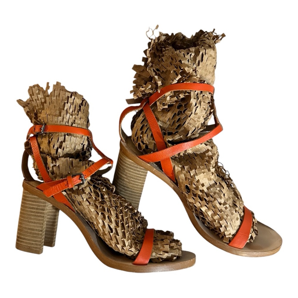 Zara Leather Orange and Brown Women's Sandals size 39